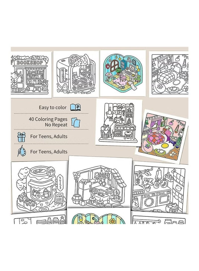 Little Corner: A Stress-Relief Coloring Book for Adults & Teens, Cute & Cozy Daily Activities, Mindfulness Illustrations, Relaxing Anti-Anxiety Art Therapy, 40 Hand Drawn Pages Ready for Coloring (Multicolour) - view 3